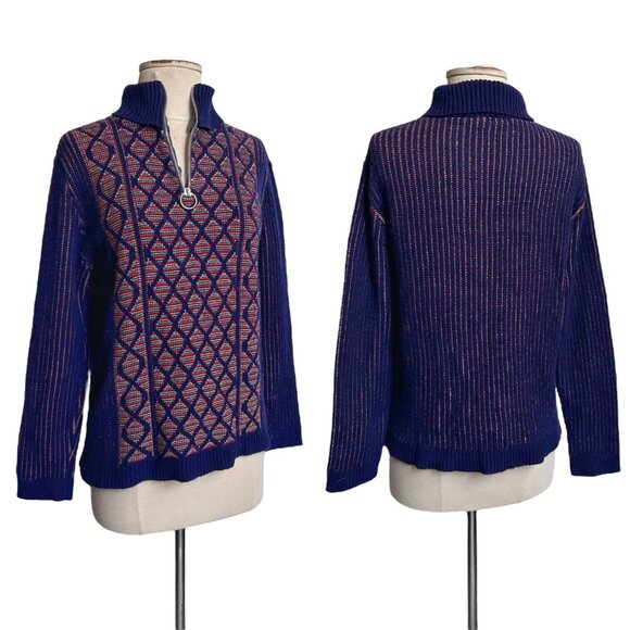 70s vintage quarter zip sweater o-ring rainbow knitted pattern turtleneck. - Picture 10 of 10